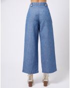 Pantalon fluide en Coton & Lin bleu moyen