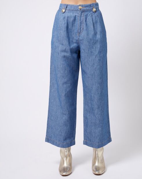 Pantalon fluide en Coton & Lin bleu moyen