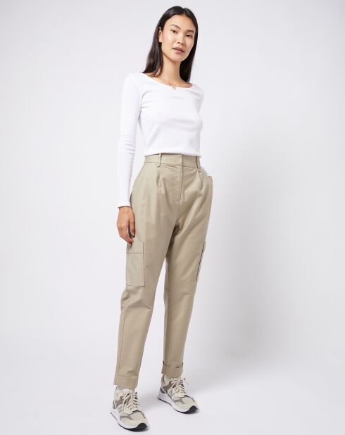 Pantalon en Toile de coton type cargo beige