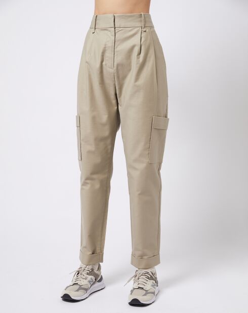 Pantalon en Toile de coton type cargo beige