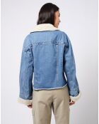 Veste en jean courte intérieur fourré sherpa bleue