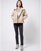 Manteau court aviateur détails fourrés sherpa beige