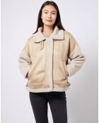 Manteau court aviateur détails fourrés sherpa beige