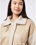 Manteau court aviateur détails fourrés sherpa beige