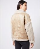 Manteau court aviateur détails fourrés sherpa beige