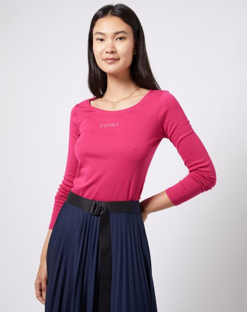 T-Shirt en jersey de Coton à logo strass rose foncé