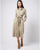 Robe-chemise dotée d'une ceinture à nouer kaki clair