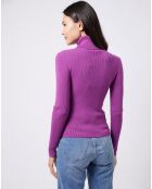 Pull col roulé en Maille fine côtelée violet vif