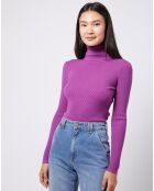 Pull col roulé en Maille fine côtelée violet vif