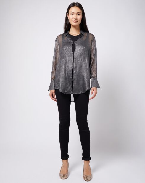 Blouse lurex 2 en 1 gris foncé