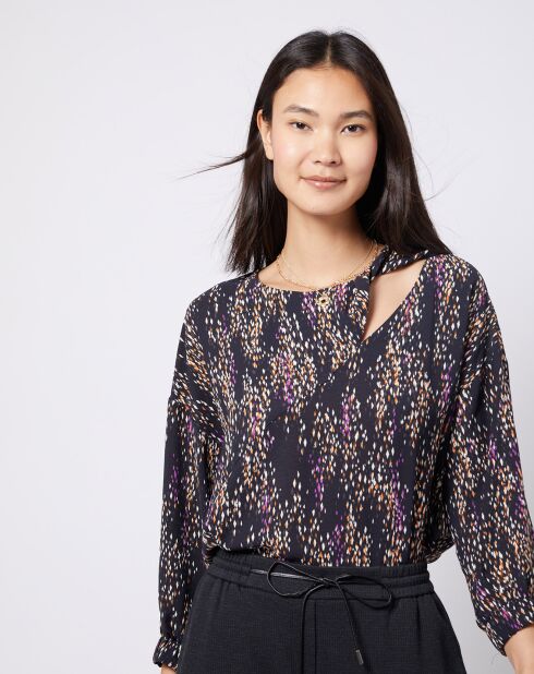 Blouse fluide à motif et découpe multicolore