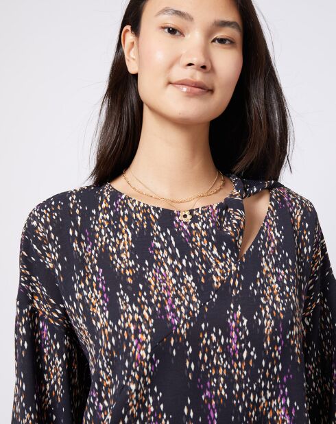 Blouse fluide à motif et découpe multicolore