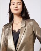 Veste blazer enduit métallisé coupe droite bronze