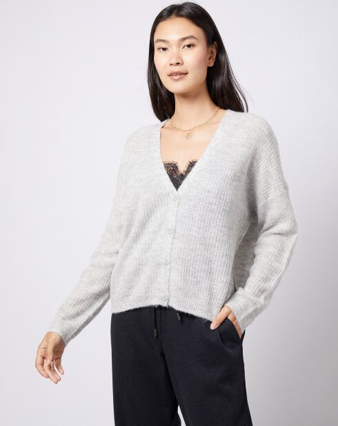 Cardigan en Maille mélangée 4 boutons gris chiné