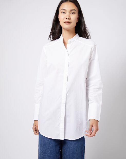 Chemise en Coton oversized col mao blanche