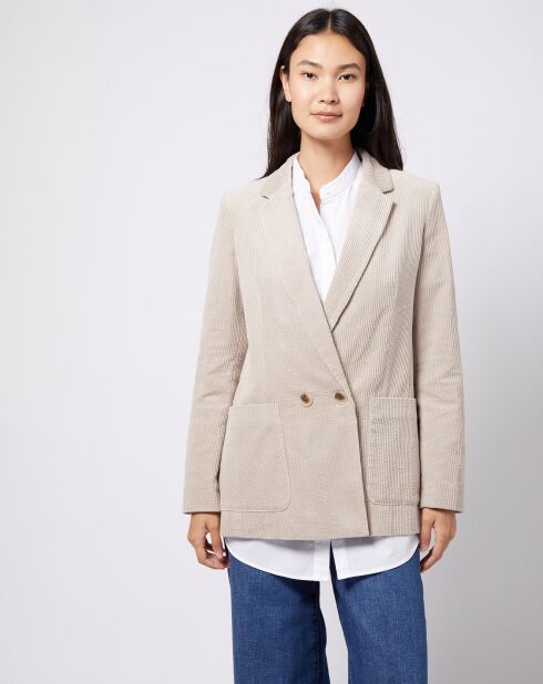 Veste blazer en velours de coton côtelé beige