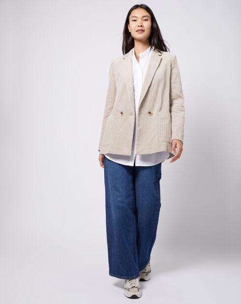 Veste blazer en velours de coton côtelé beige