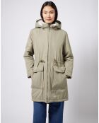 Manteau réversible doublé de fourrure synthétique sherpa à capuche amovible kaki/écru