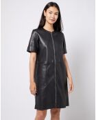 Robe courte zippée façon cuir noire