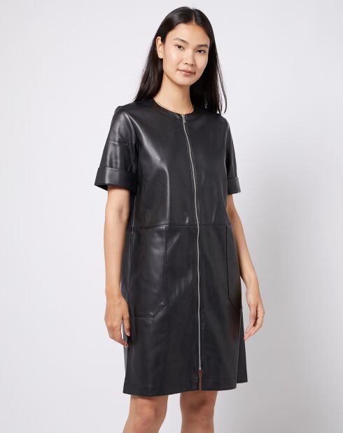 Robe courte zippée façon cuir noire