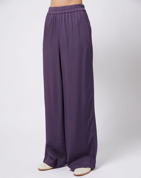 Pantalon ample et fluide taille élastique violet foncé