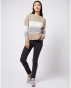 Pull Tricot en grosse maille fantaisie tricolore beige/gris/blanc