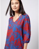 Blouse en voile imprimé fendue au dos rouge/bleu