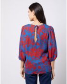 Blouse en voile imprimé fendue au dos rouge/bleu