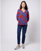 Blouse en voile imprimé fendue au dos rouge/bleu