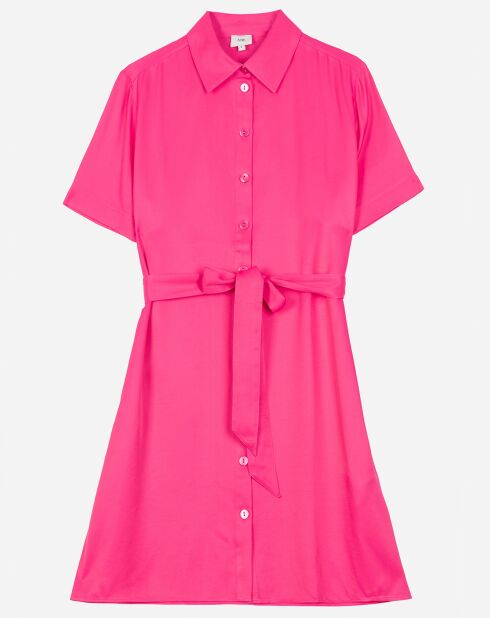 Robe chemise courte Ludivine effet satiné fuchsia