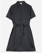 Robe chemise courte Ludivine effet satiné noire