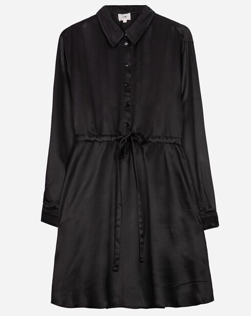 Robe chemise courte Muna effet satiné noire