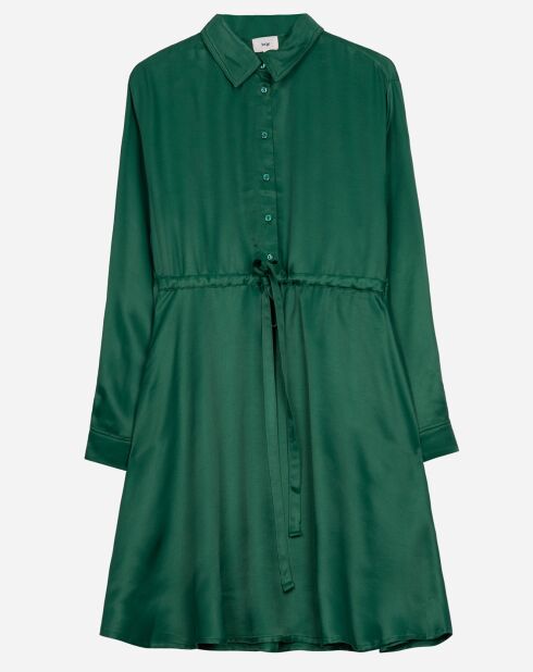 Robe chemise courte Muna effet satiné verte