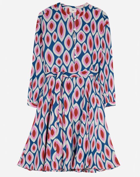 Robe courte trapèze Louise en Coton à motifs bleu/rouge