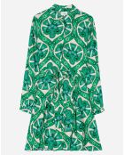 Robe chemise courte Thelma à motifs vert/écru