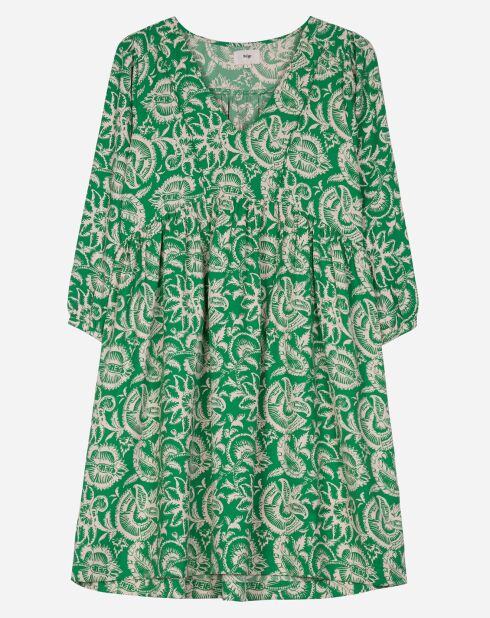 Robe courte Marion à motifs vert/écru