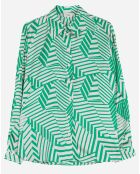 Chemise Aurélie effet satiné à motifs vert/écru