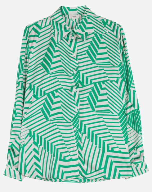 Chemise Aurélie effet satiné à motifs vert/écru