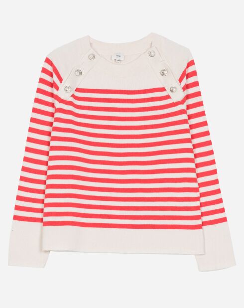 Pull marinière Capucine en Maille de coton mélangé écru/rouge