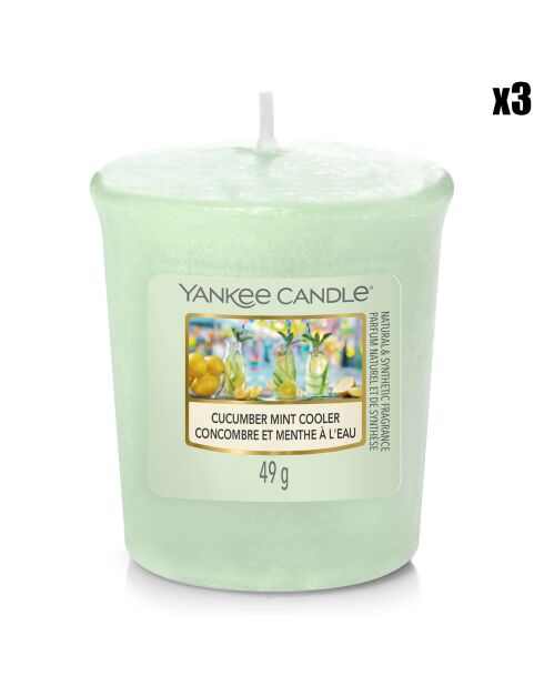 3 candele votive originali profumate al cetriolo e menta con acqua - 15h