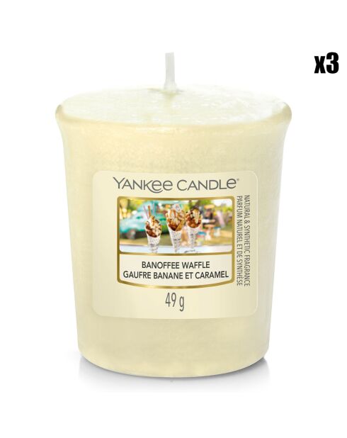 3 Bougies parfumée votive Original Gaufre Banane Et Caramel - 15h