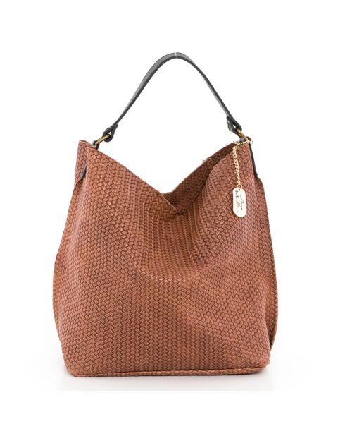 Sebastiana bruine leren schoudertas - 38x36x14 cm