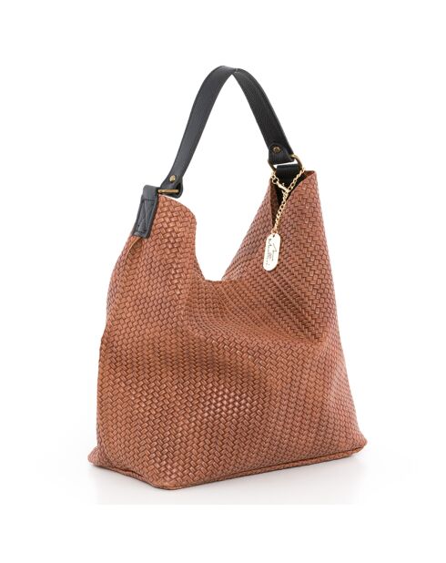 Sebastiana bruine leren schoudertas - 38x36x14 cm