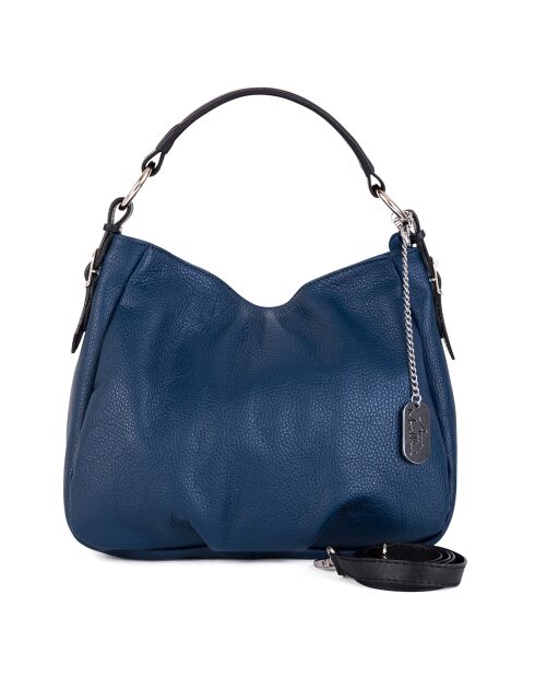 Marineblauwe leren schoudertas van Noemi - 30,5x26x9 cm