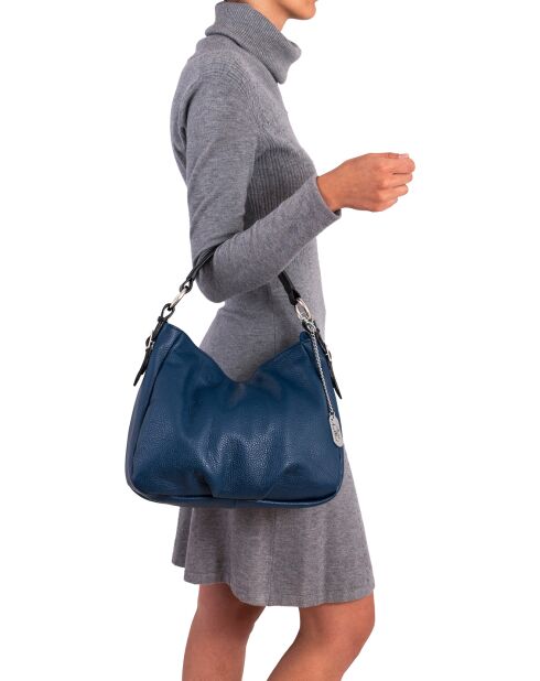 Marineblauwe leren schoudertas van Noemi - 30,5x26x9 cm