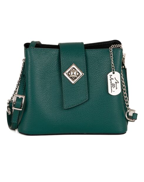 Elianna Peacock groene leren schoudertas - 22x19x10 cm