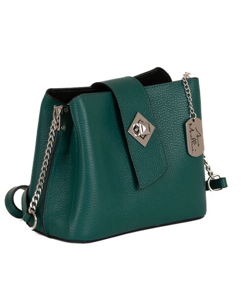 Elianna Peacock groene leren schoudertas - 22x19x10 cm