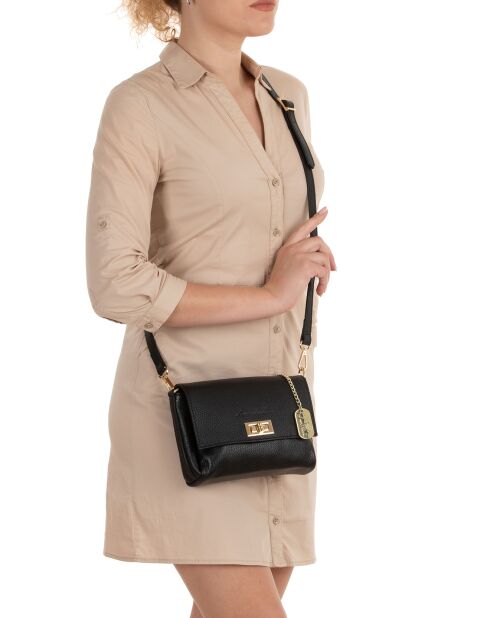 Matalia zwarte leren schoudertas - 22x17x9 cm