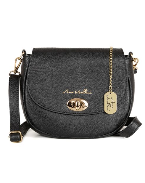 Bandolera Iseppa de piel negra - 24x21x9 cm