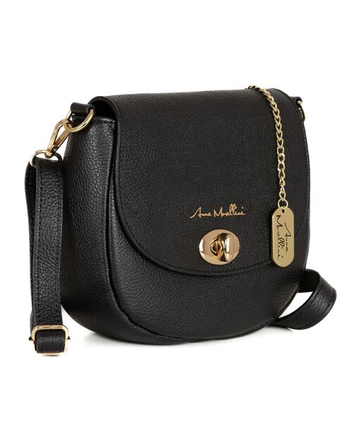 Bandolera Iseppa de piel negra - 24x21x9 cm